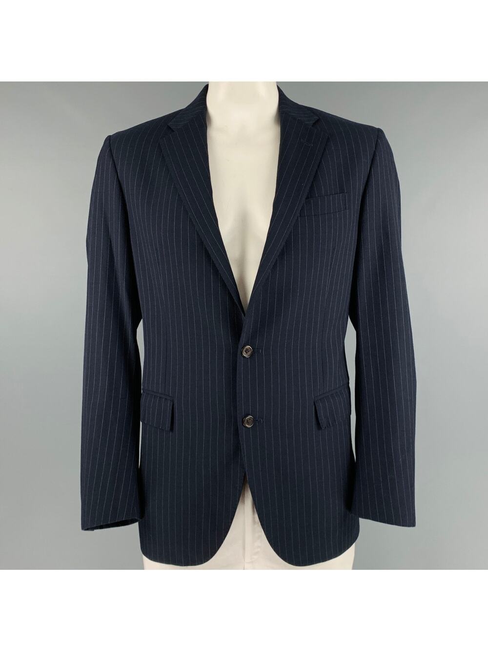 POLO by RALPH LAUREN Size 42 Long Navy Stripe Wool Notch Lapel Sport Coat